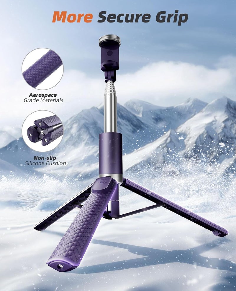 Vimose 62" Phone Tripod & Selfie Stick, Tripod for iPhone with Remote, All-in-1 Cell Phone Stand, Portable, Extendable Stand for Selfies Video Recording Vlog, Compatible with iPhone Android (Purple) - Image 4